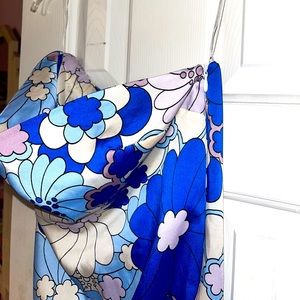 Zara floral print strapless dress in blue and purple